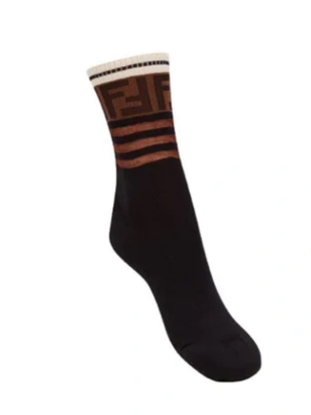 Fendi Black and Brown Logo Stripe Crew Socks